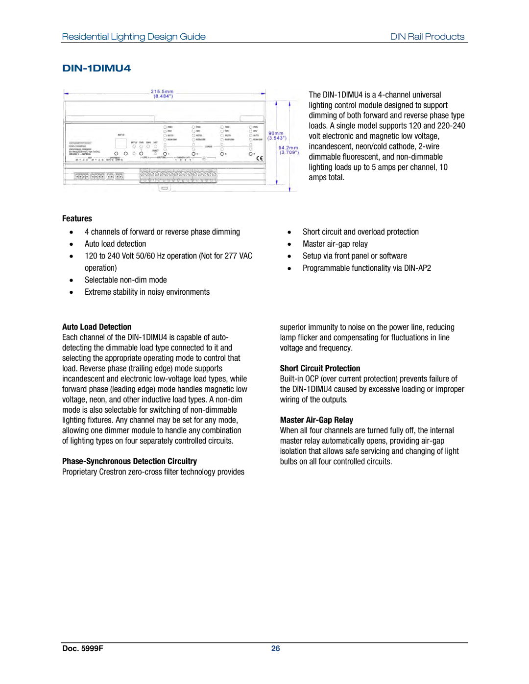 Crestron electronic Residential Lighting manual DIN-1DIMU4, Auto Load Detection, Phase-Synchronous Detection Circuitry 