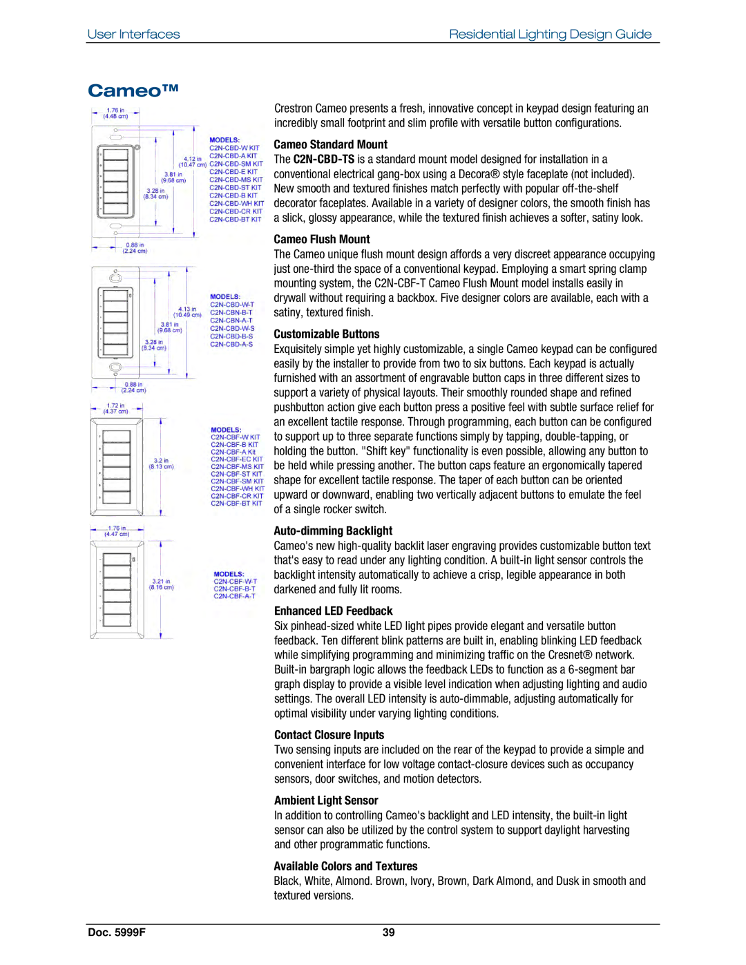 Crestron electronic Residential Lighting manual Cameo 