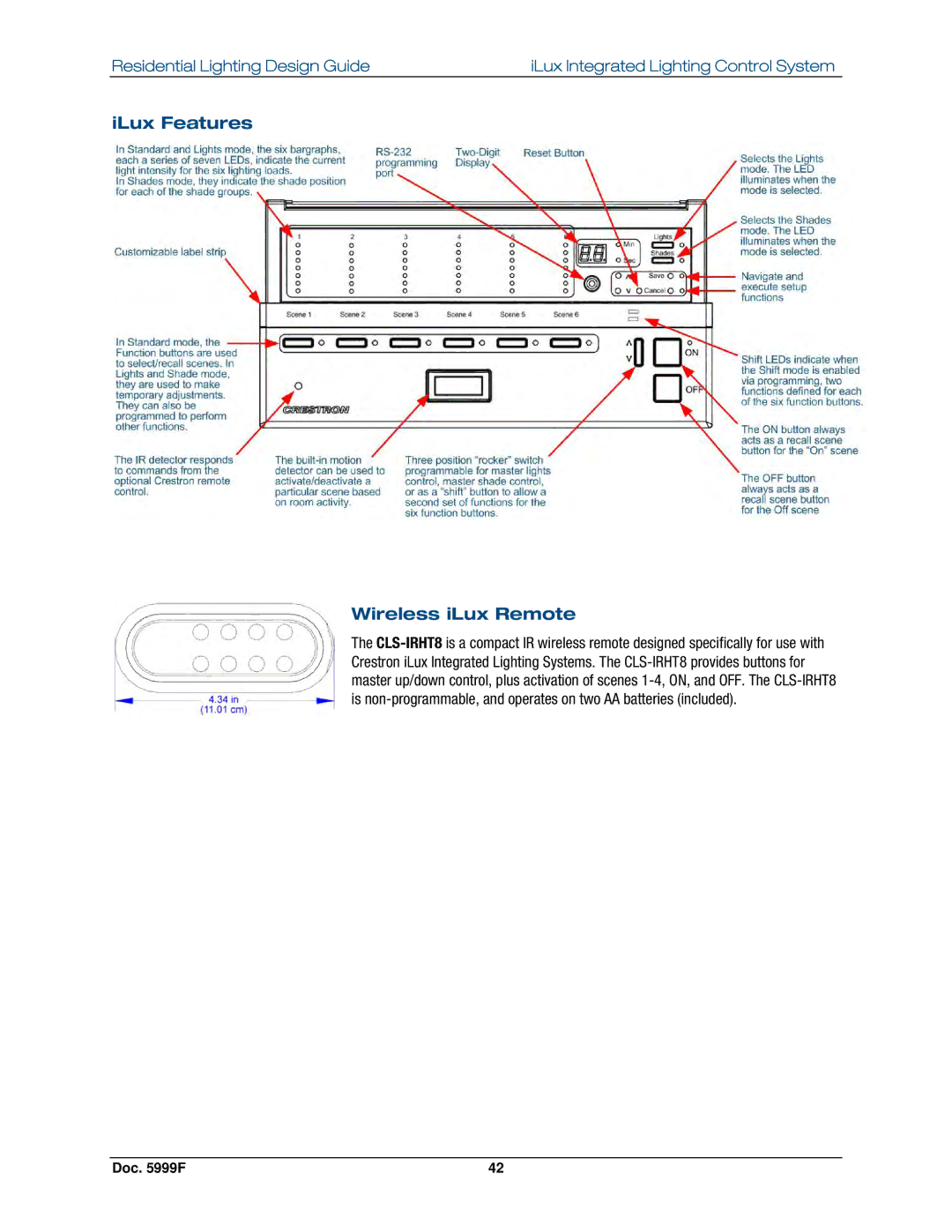 Crestron electronic Residential Lighting manual ILux Features Wireless iLux Remote 