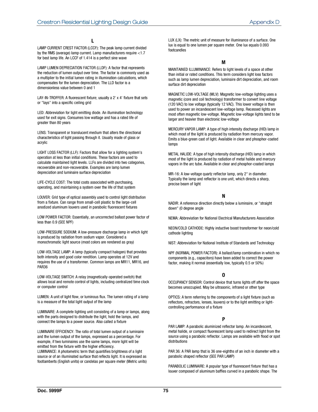 Crestron electronic manual Crestron Residential Lighting Design Guide 