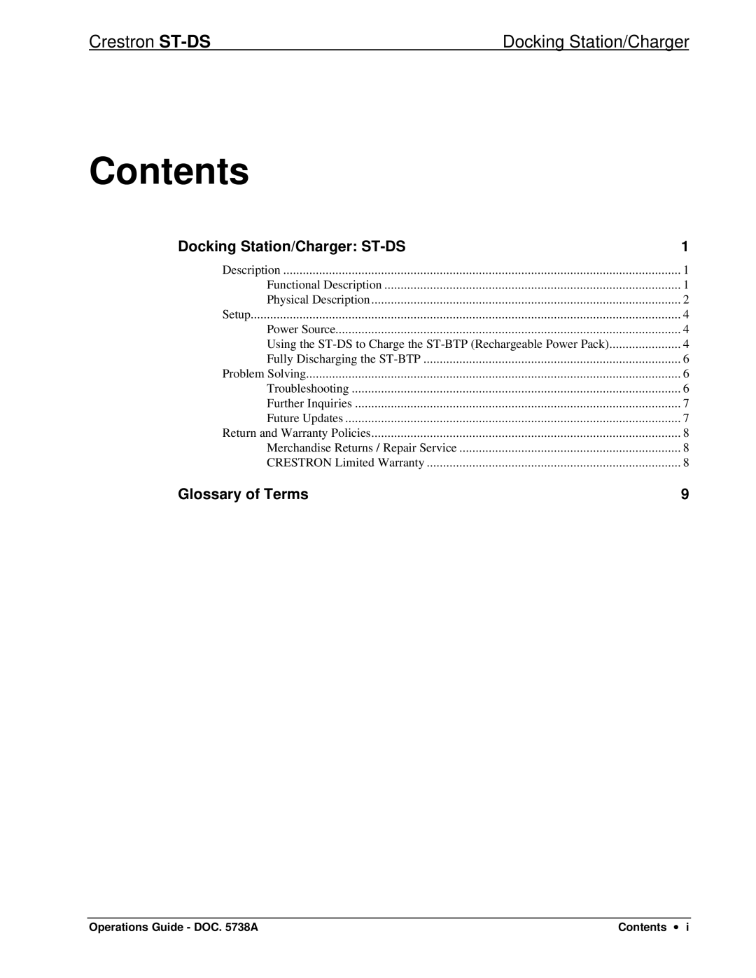 Crestron electronic ST-DS manual Contents 