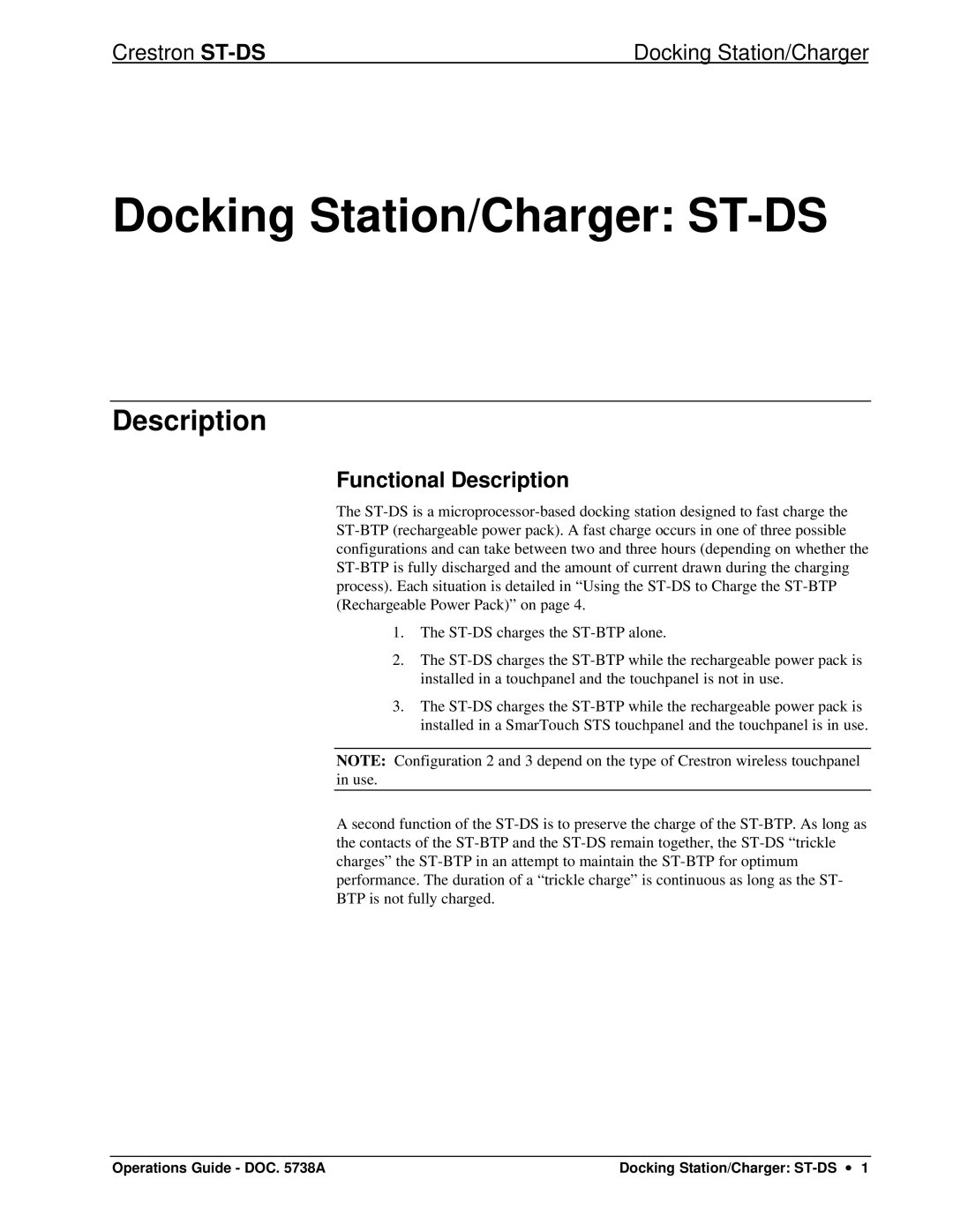 Crestron electronic ST-DS manual Functional Description 