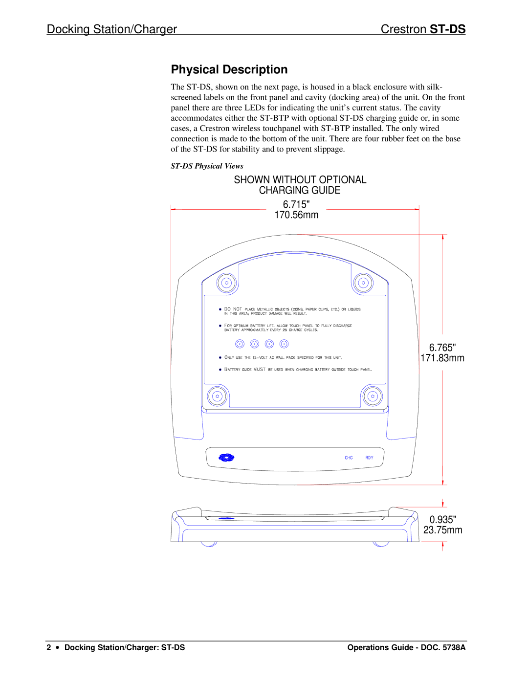 Crestron electronic ST-DS manual Physical Description 