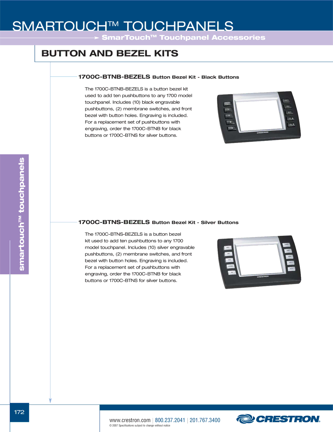 Crestron electronic ST-1700CIR, TPS-1700, C2N-IRGW Button and Bezel Kits, 1700C-BTNB-BEZELSButton Bezel Kit Black Buttons 