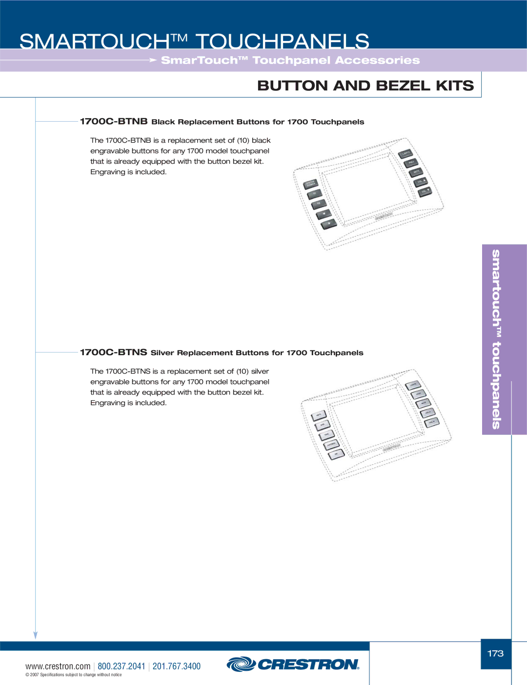 Crestron electronic C2N-IRGW, TPS-1700, STX-1700CXPW, ST-1700CIR 1700C-BTNBBlack Replacement Buttons for 1700 Touchpanels 