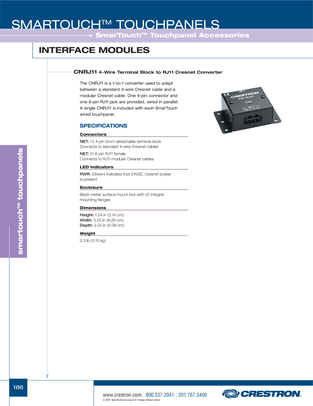 Crestron electronic CT-1550, TPS-1700, ST-1700CIR Interface Modules, CNRJ11 4-Wire Terminal Block to RJ11 Cresnet Converter 