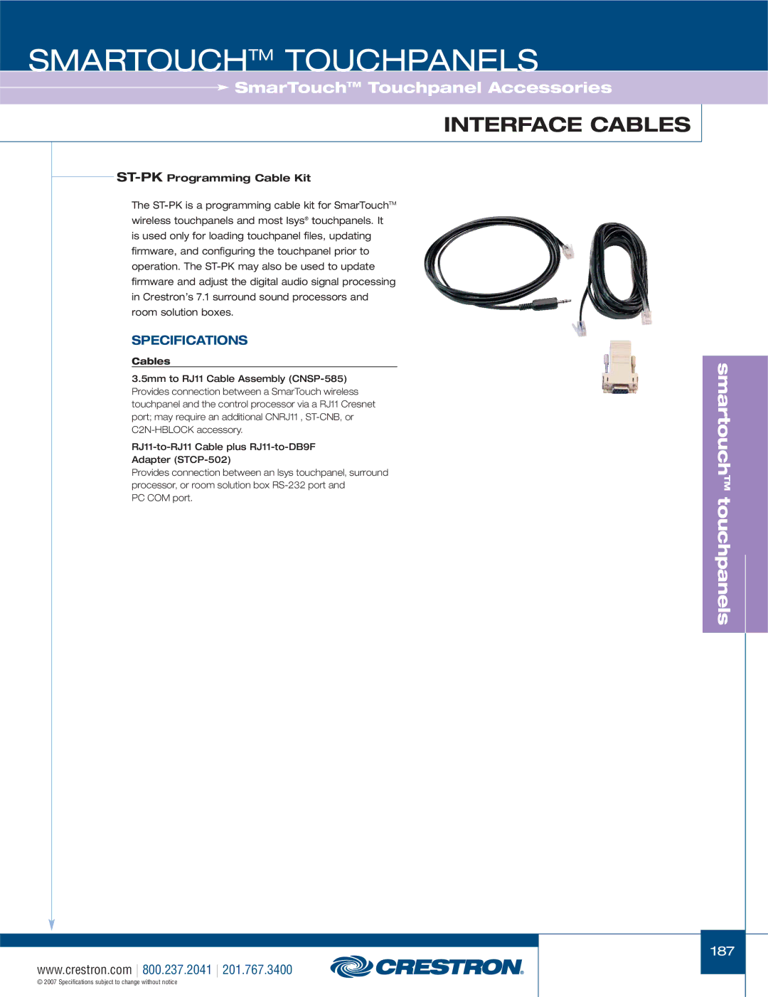 Crestron electronic TPS-1700, STX-1700CXPW, ST-1700CIR, C2N-IRGW, CT-1550 Interface Cables, ST-PKProgramming Cable Kit 