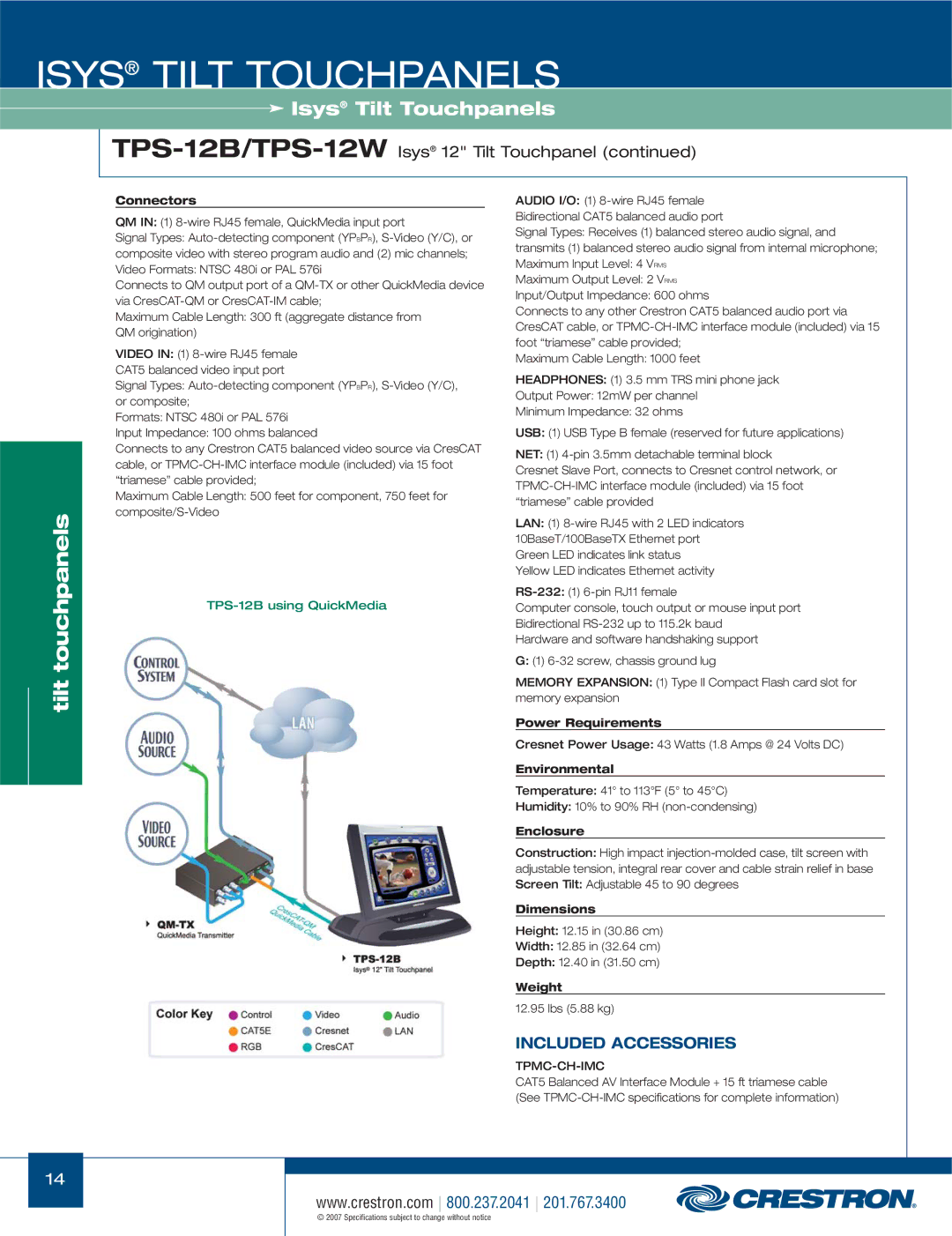 Crestron electronic TPS Series, TPS-17W, TPS-3000 manual Cresnet Power Usage 43 Watts 1.8 Amps @ 24 Volts DC 