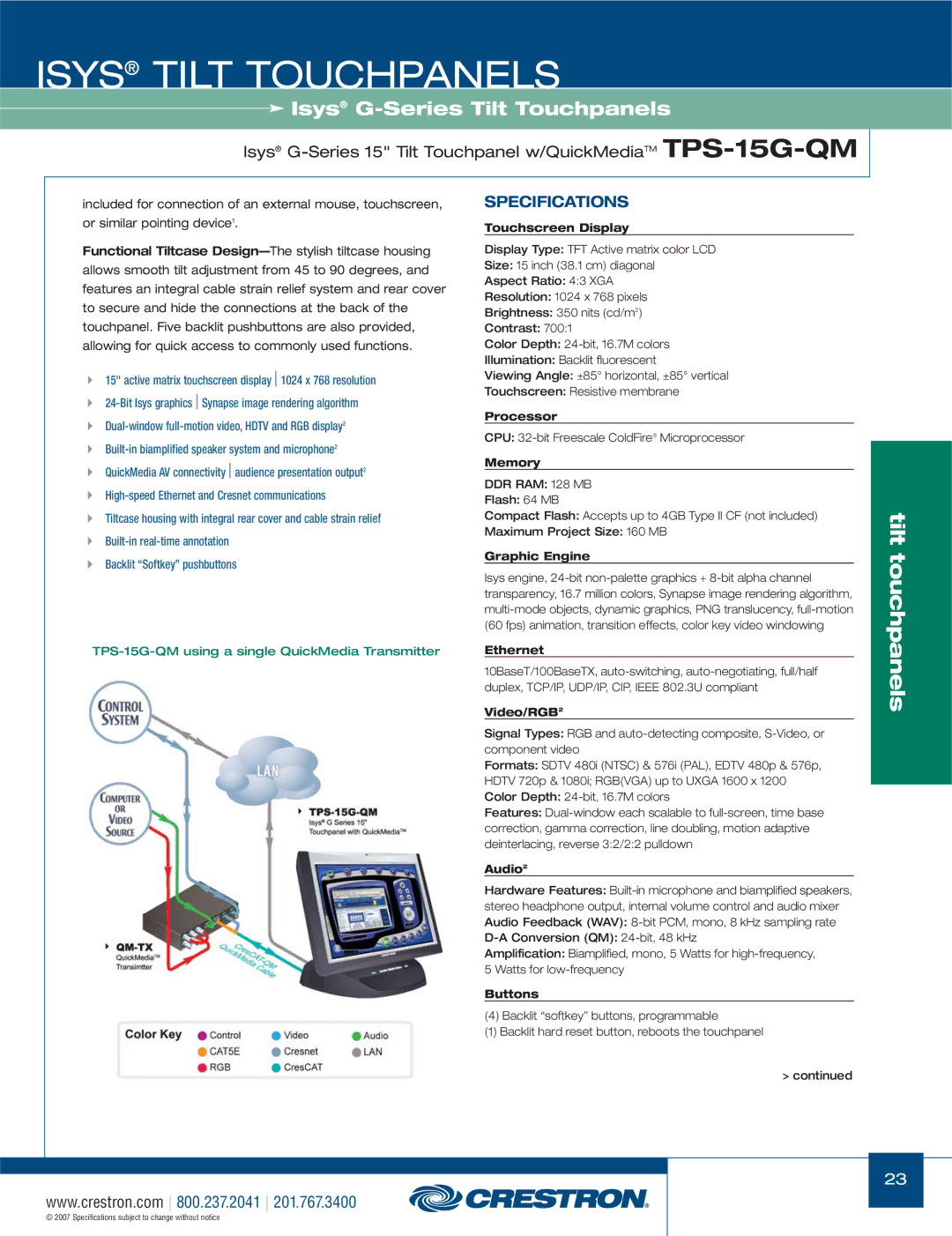 Crestron electronic TPS Series, TPS-17W Isys G-Series 15 Tilt Touchpanel w/QuickMediaTM TPS-15G-QM, Video/RGB2, Audio2 