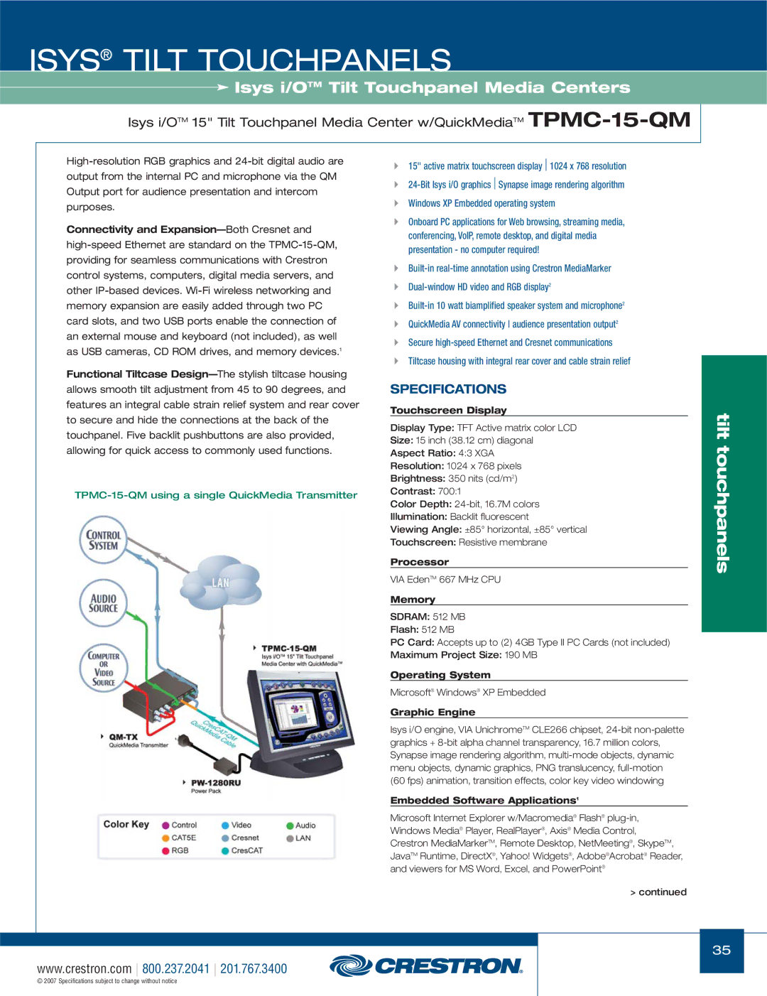 Crestron electronic TPS Series, TPS-17W, TPS-3000 manual VIA EdenTM 667 MHz CPU 