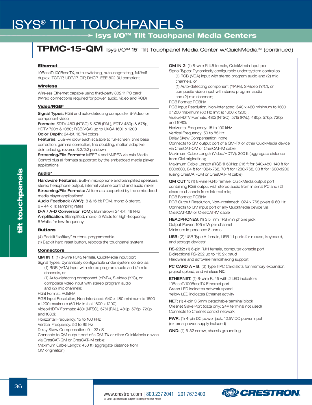 Crestron electronic TPS-17W, TPS-3000, TPS Series manual Ethernet 