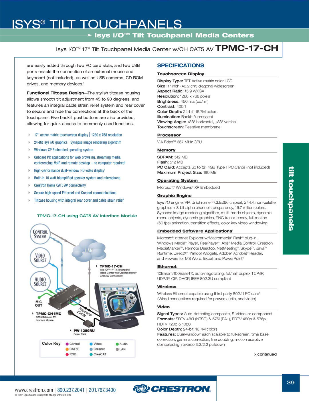 Crestron electronic TPS-17W, TPS-3000, TPS Series manual TPMC-17-CH using CAT5 AV Interface Module 