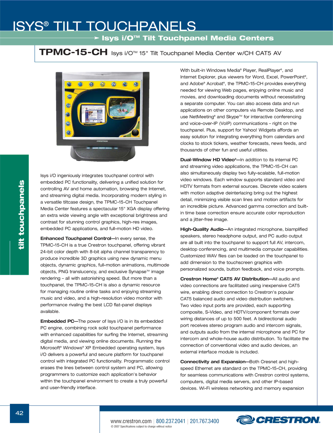 Crestron electronic TPS-17W, TPS-3000, TPS Series manual Isys Tilt Touchpanels 