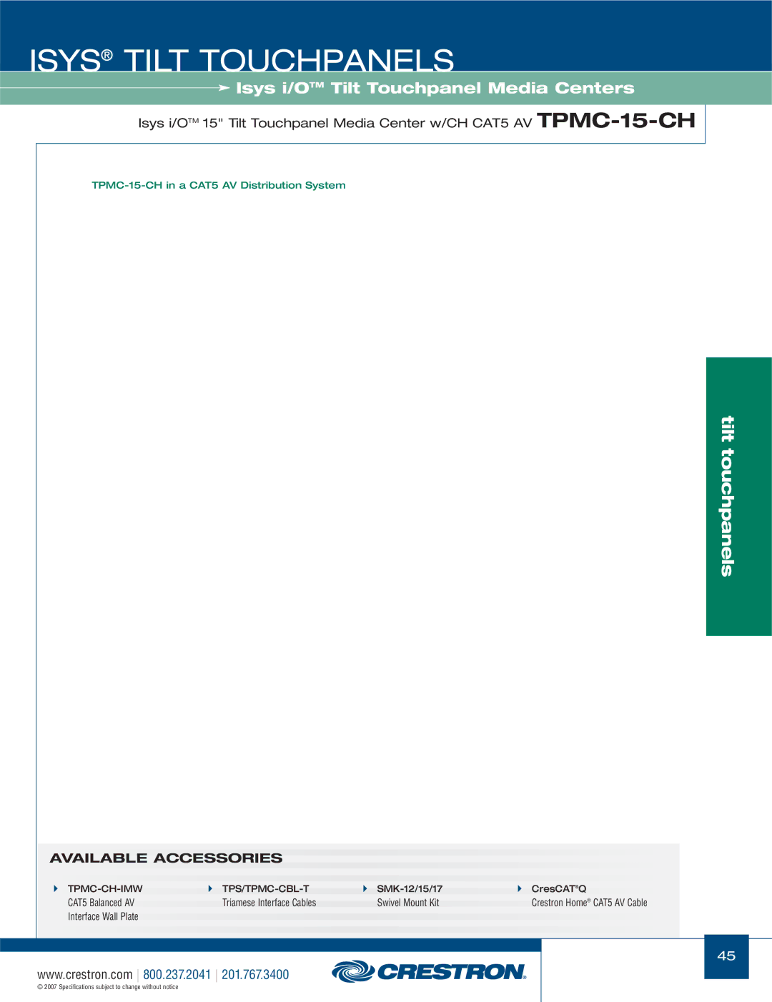 Crestron electronic TPS-17W, TPS-3000, TPS Series manual TPMC-15-CH in a CAT5 AV Distribution System 