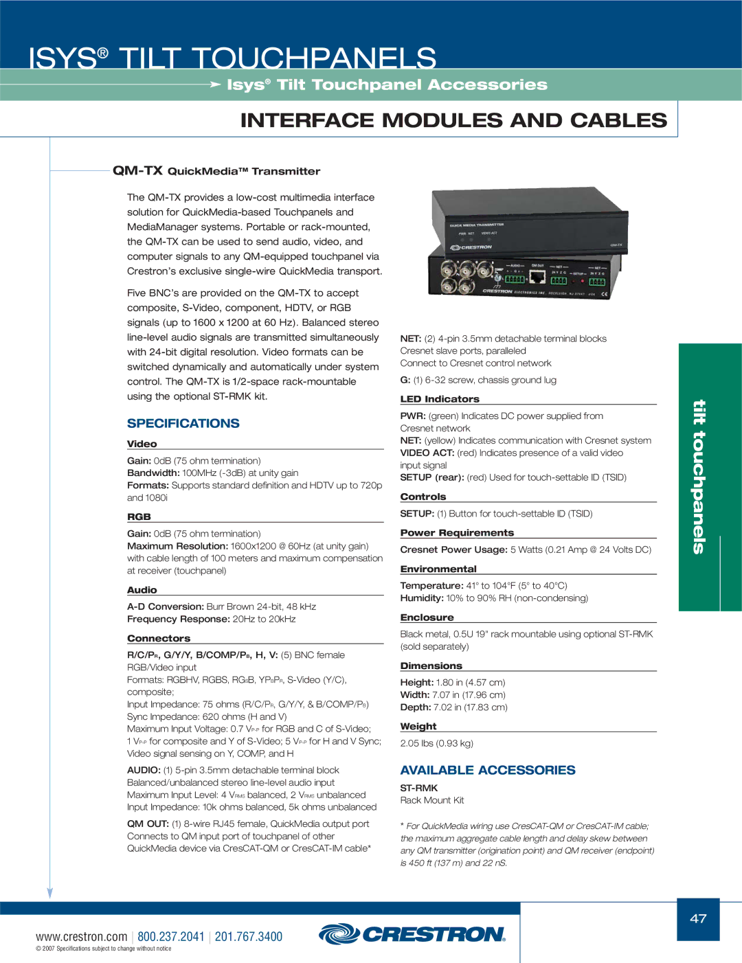 Crestron electronic TPS Series, TPS-17W, TPS-3000 manual QM-TXQuickMedia Transmitter, LED Indicators, Controls 