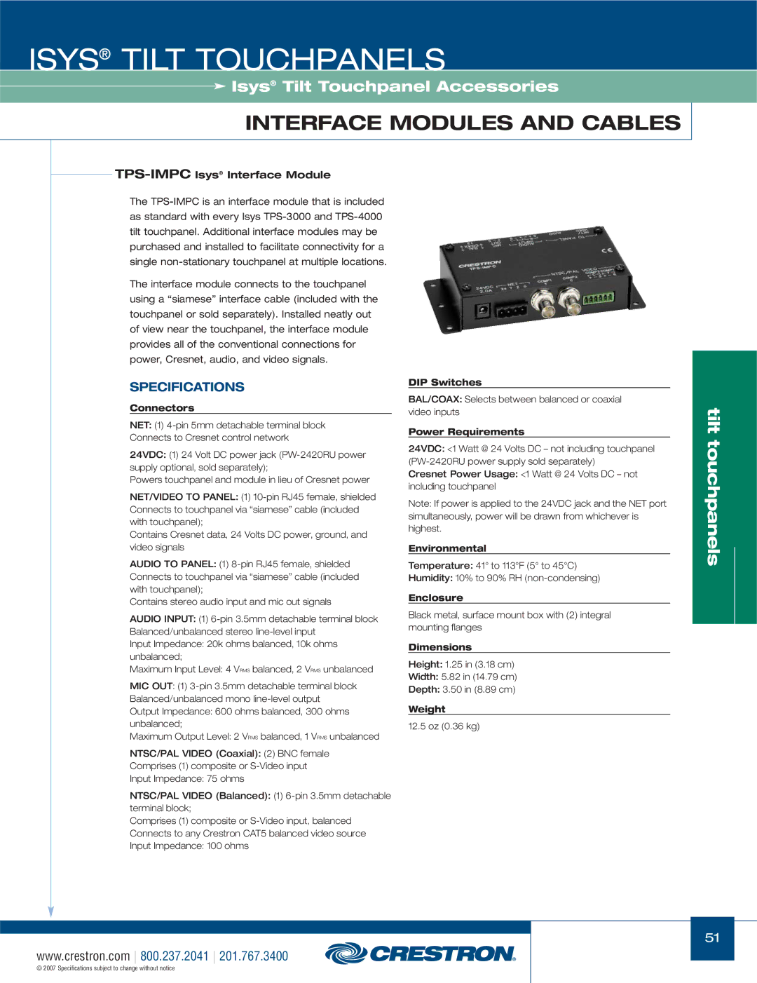 Crestron electronic TPS-17W, TPS-3000, TPS Series manual TPS-IMPCIsys Interface Module, DIP Switches 