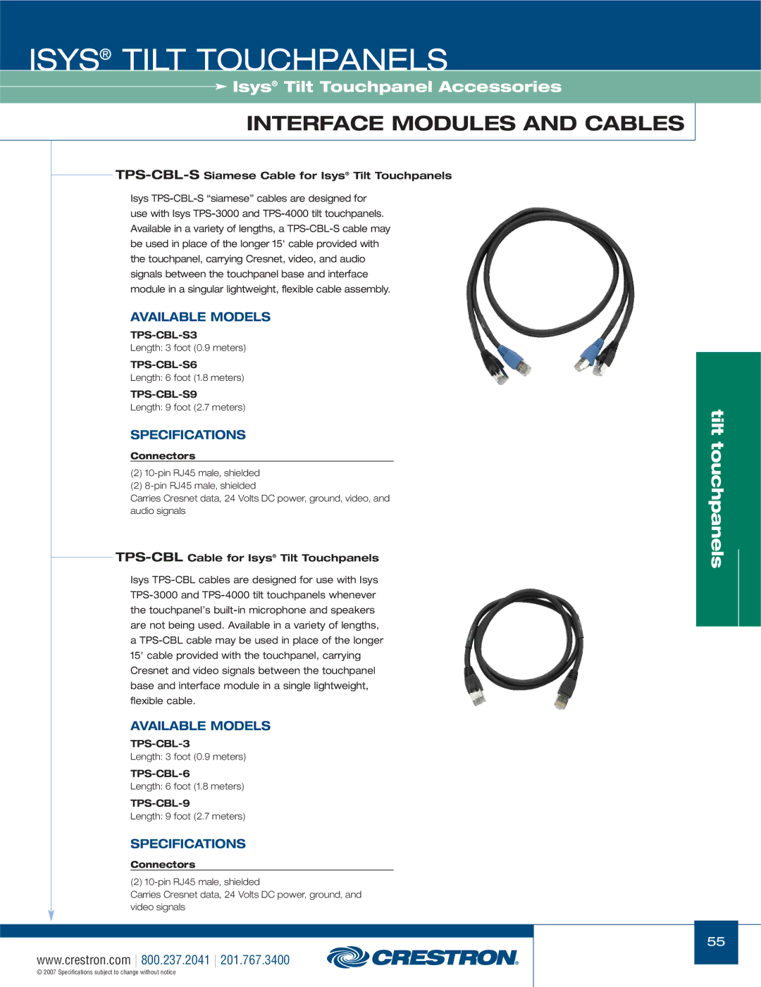 Crestron electronic TPS-3000 TPS-CBL-SSiamese Cable for Isys Tilt Touchpanels, TPS-CBLCable for Isys Tilt Touchpanels 