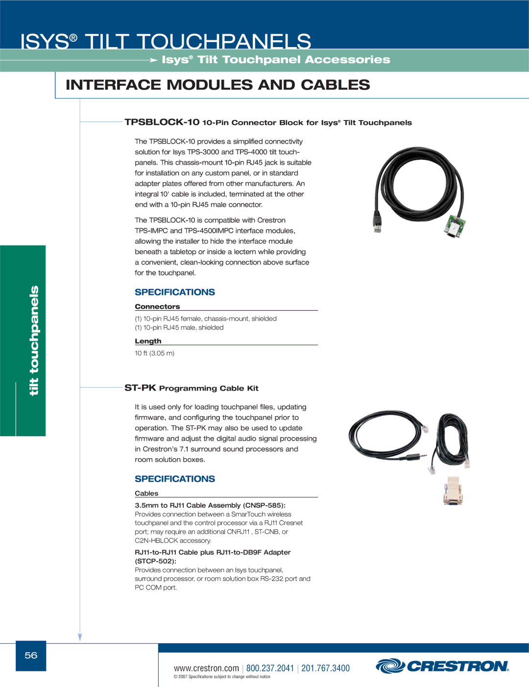 Crestron electronic TPS Series TPSBLOCK-1010-Pin Connector Block for Isys Tilt Touchpanels, ST-PKProgramming Cable Kit 