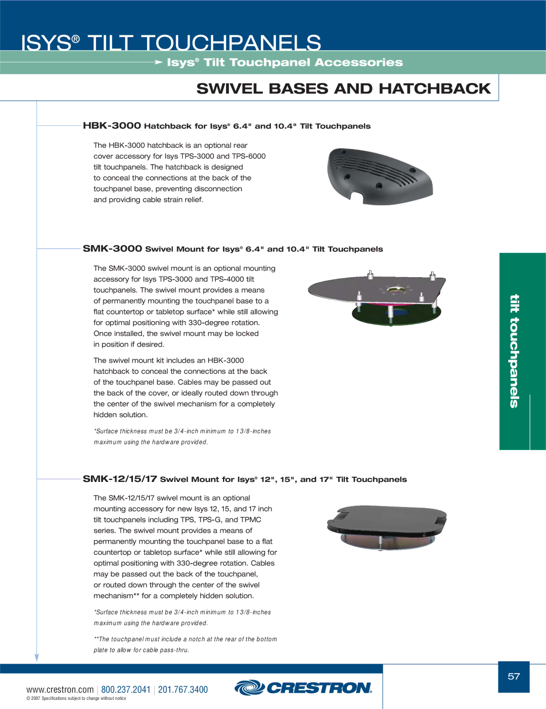 Crestron electronic TPS-17W, TPS-3000, TPS Series manual HBK-3000Hatchback for Isys 6.4 and 10.4 Tilt Touchpanels 