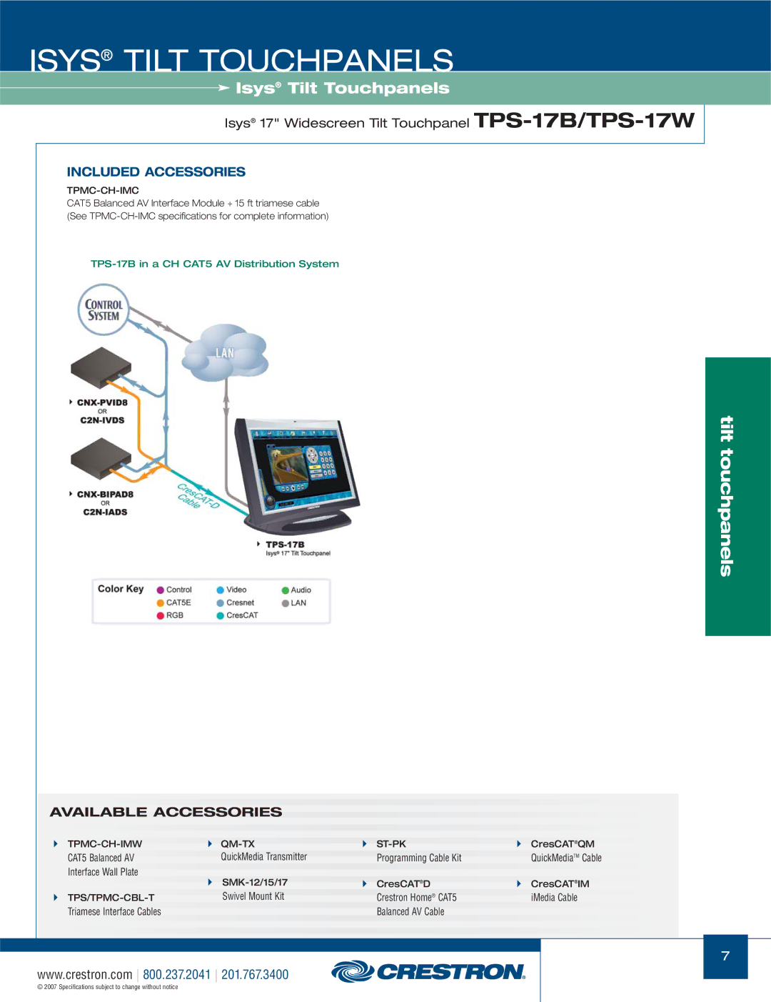 Crestron electronic TPS-3000, TPS-17W, TPS Series manual Available Accessories 