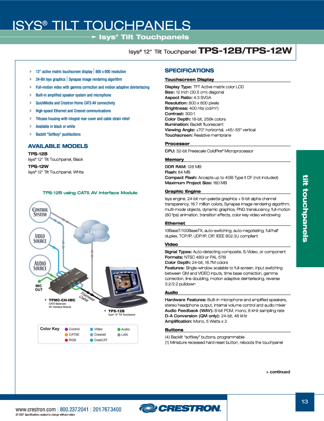 Crestron electronic TPS-3000 Isys 12 Tilt Touchpanel TPS-12B/TPS-12W, Isys Tilt Touchpanels, tilt, touchpanels, Processor 