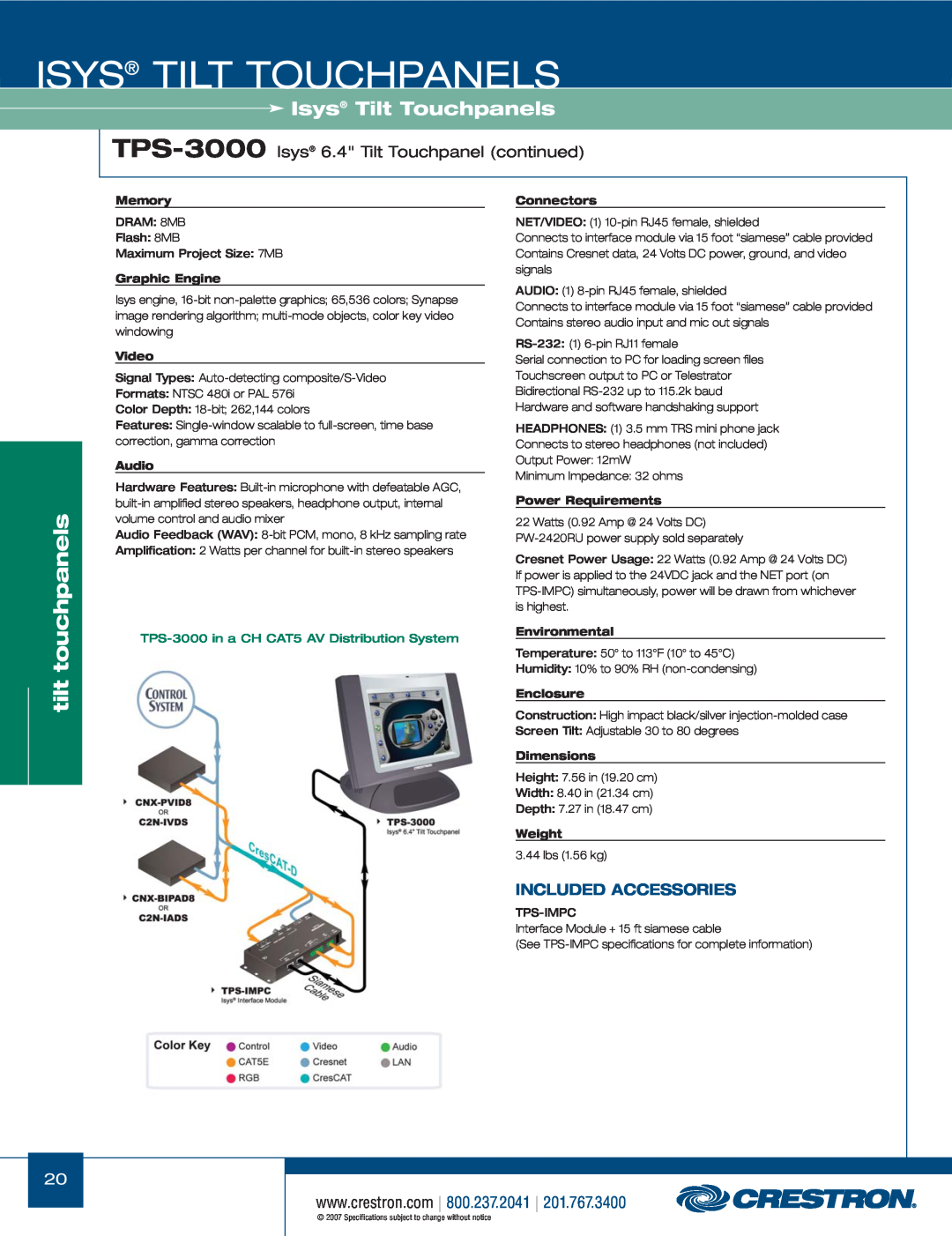 Crestron electronic TPS Series manual TPS-3000 Isys 6.4 Tilt Touchpanel continued, Isys Tilt Touchpanels, touchpanels, tilt 