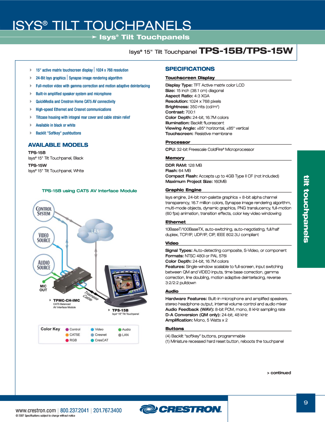 Crestron electronic TPS-17W tilt, touchpanels, Isys 15 Tilt Touchpanel TPS-15B/TPS-15W, Isys Tilt Touchpanels, Processor 