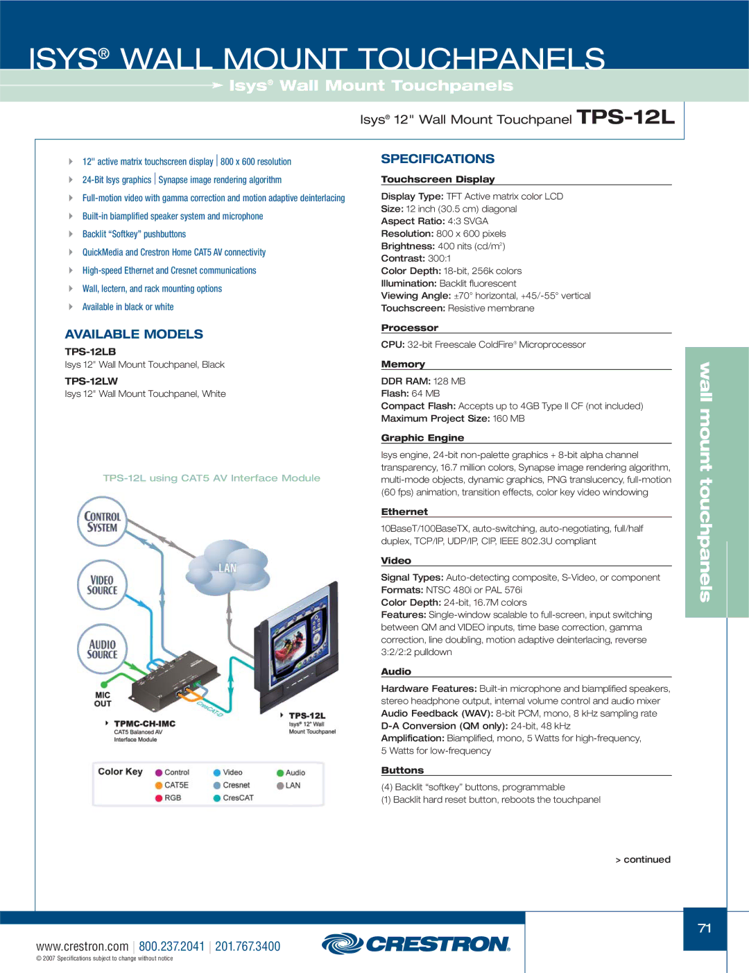 Crestron electronic TPS-4000L, TPS-3100L, TPS-17L, TPS-15L manual TPS-12LB, TPS-12LW 