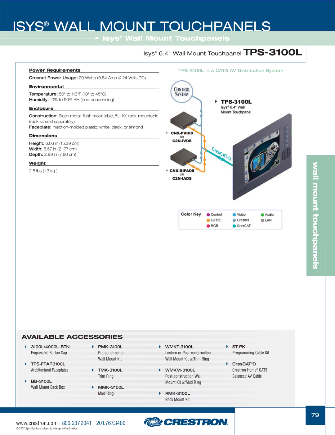 Crestron electronic TPS-4000L, TPS-17L, TPS-12L, TPS-15L manual TPS-3100L in a CAT5 AV Distribution System 