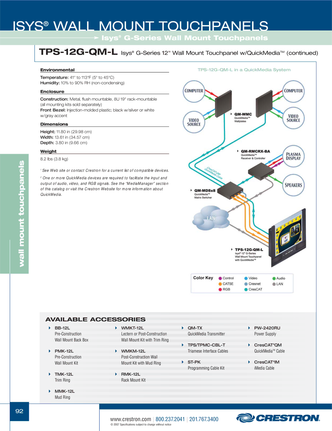 Crestron electronic TPS-15L, TPS-4000L, TPS-3100L, TPS-17L, TPS-12L manual TPS-12G-QM-L in a QuickMedia System 