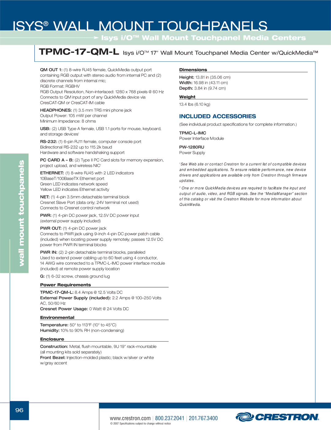 Crestron electronic TPS-12L, TPS-4000L, TPS-3100L, TPS-17L, TPS-15L manual Tpmc-L-Imc 