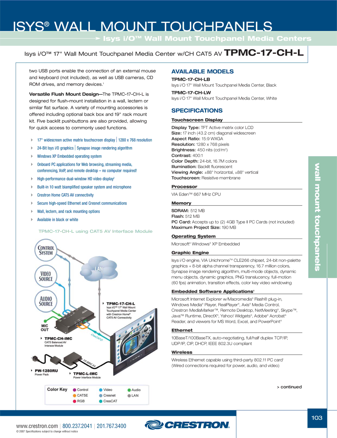 Crestron electronic TPS-4000L, TPS-3100L, TPS-17L, TPS-12L, TPS-15L manual TPMC-17-CH-LB, TPMC-17-CH-LW 