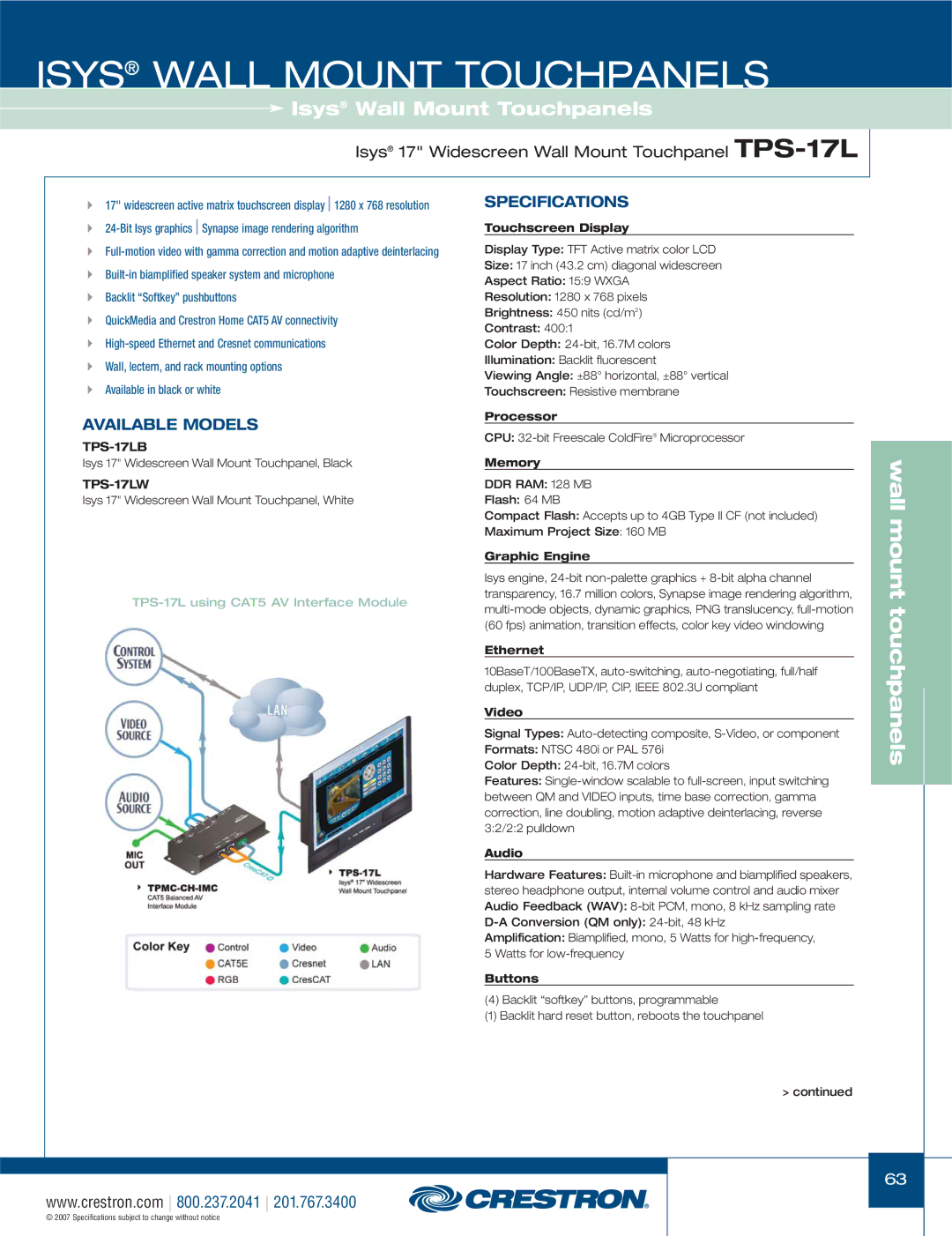 Crestron electronic TPS-4000L, TPS-3100L, TPS-12L, TPS-15L manual TPS-17LB, TPS-17LW 