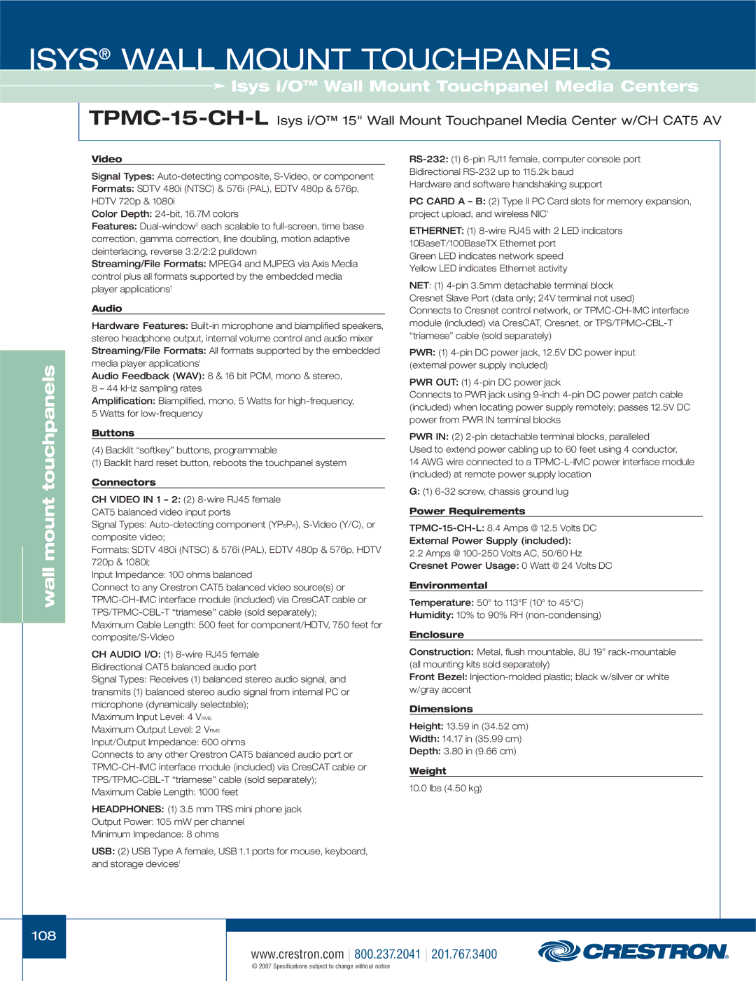 Crestron electronic TPS-4000L, TPS-3100L, TPS-17L, TPS-12L, TPS-15L manual 108 