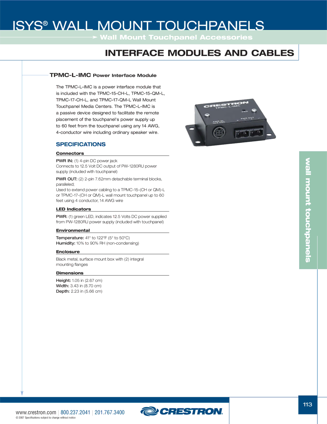 Crestron electronic TPS-4000L, TPS-3100L, TPS-17L, TPS-12L, TPS-15L manual TPMC-L-IMCPower Interface Module 