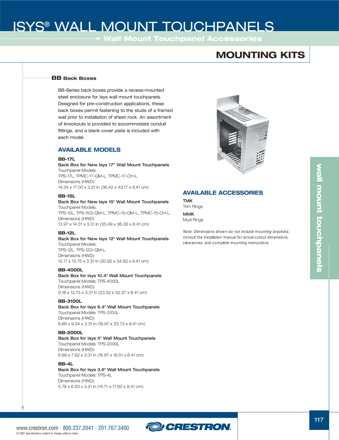 Crestron electronic TPS-15L, TPS-4000L, TPS-3100L, TPS-17L, TPS-12L manual BB-4L 