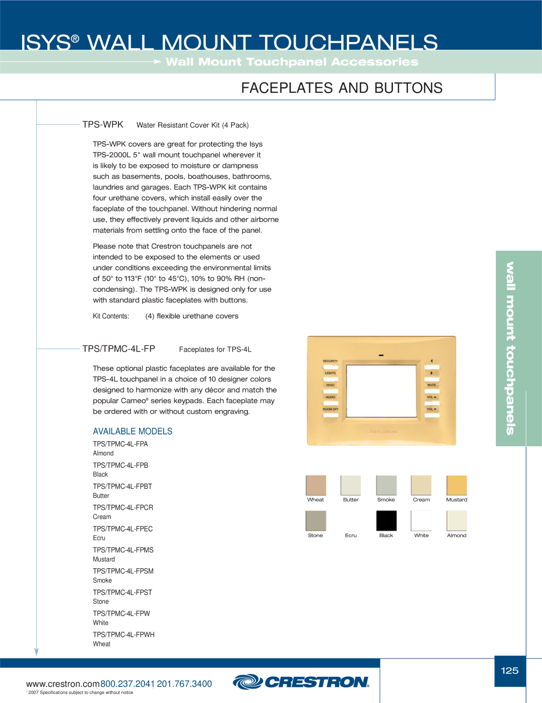 Crestron electronic TPS-17L TPS/TPMC-4L-FPA, TPS/TPMC-4L-FPBT, TPS/TPMC-4L-FPCR, TPS/TPMC-4L-FPEC, TPS/TPMC-4L-FPMS 