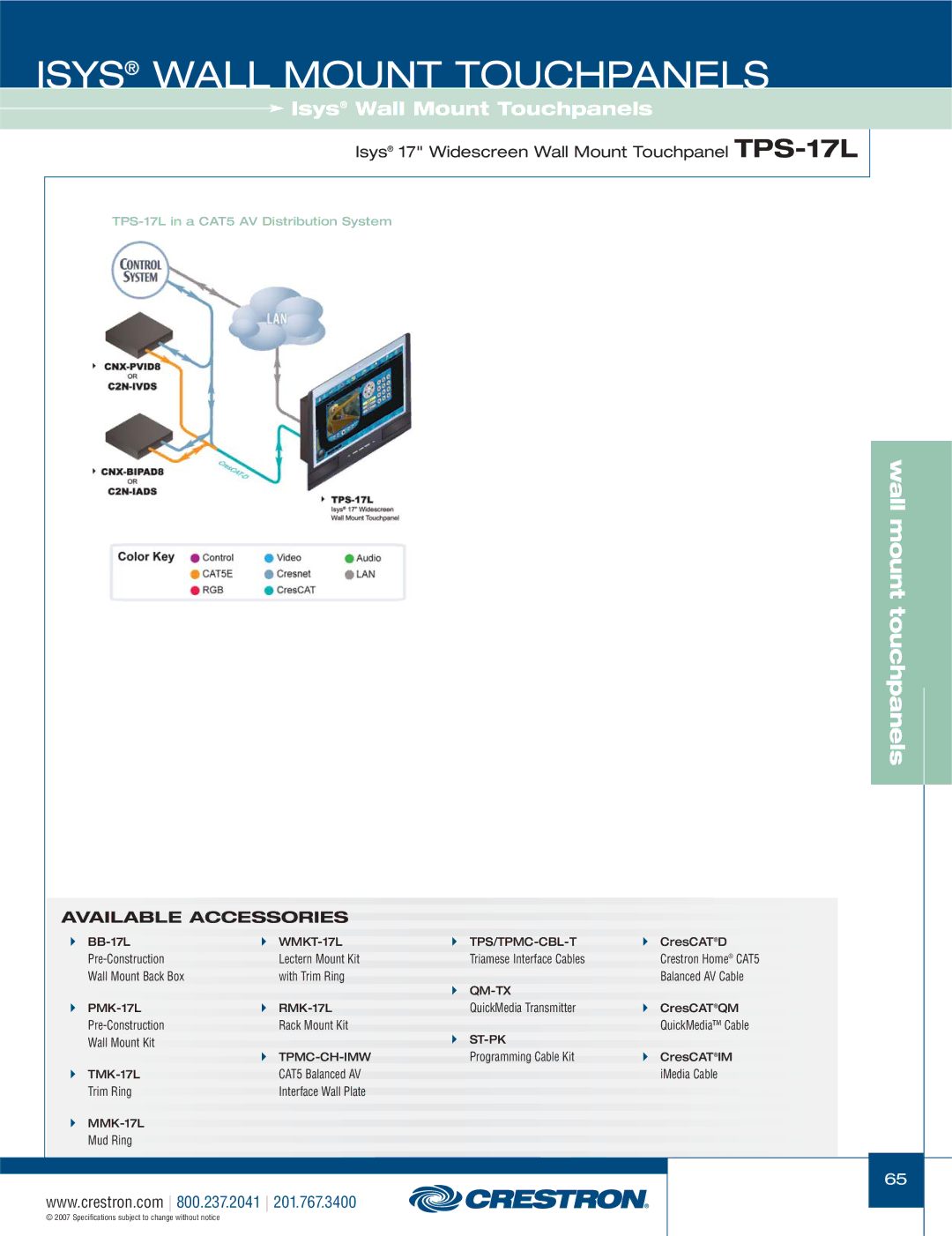 Crestron electronic TPS-17L, TPS-4000L, TPS-3100L, TPS-12L, TPS-15L manual Available Accessories 