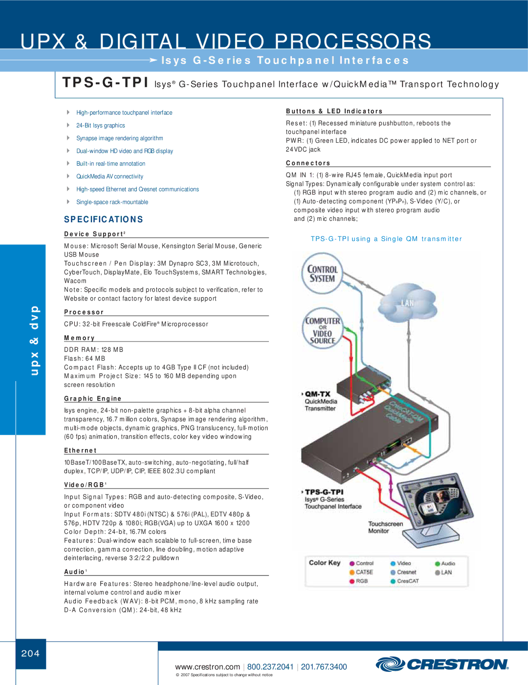 Crestron electronic UPX-2, DTT-17 manual Device Support2, Graphic Engine, Video/RGB1, Audio1, Buttons & LED Indicators 