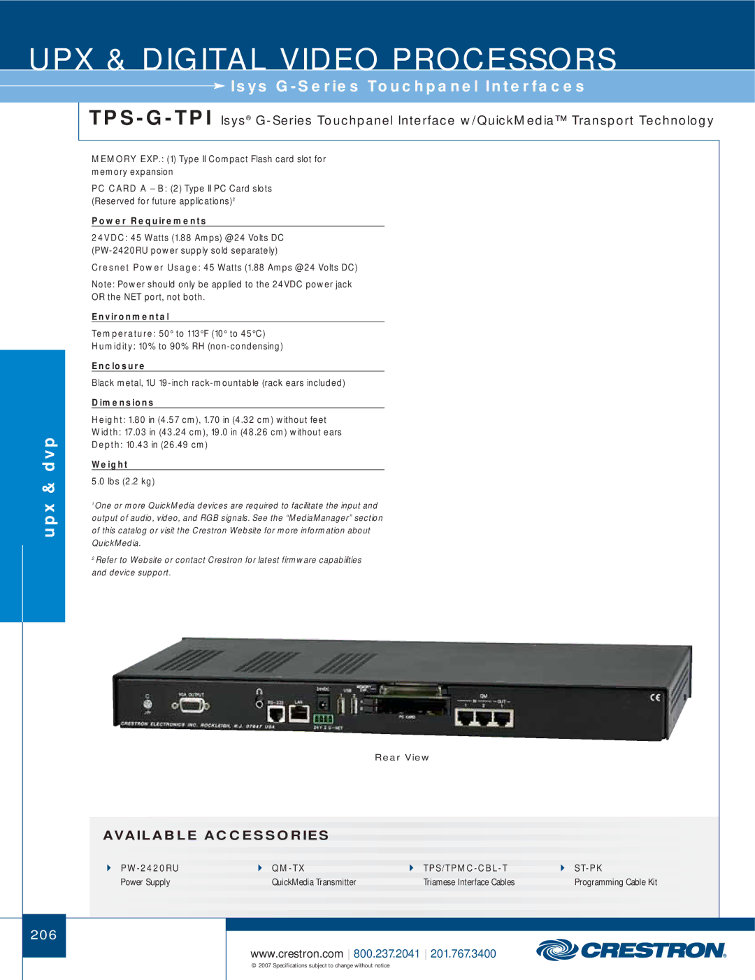 Crestron electronic UPX-2, DTT-17 manual 206 