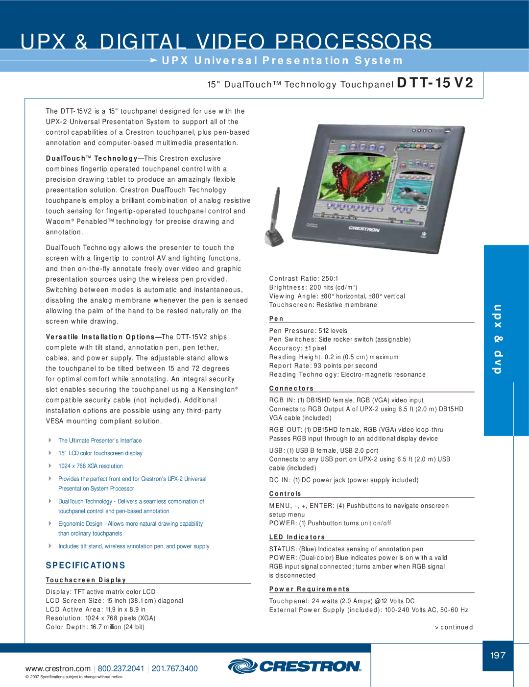 Crestron electronic DTT-17, UPX-2 manual DualTouch Technology Touchpanel DTT-15V2 