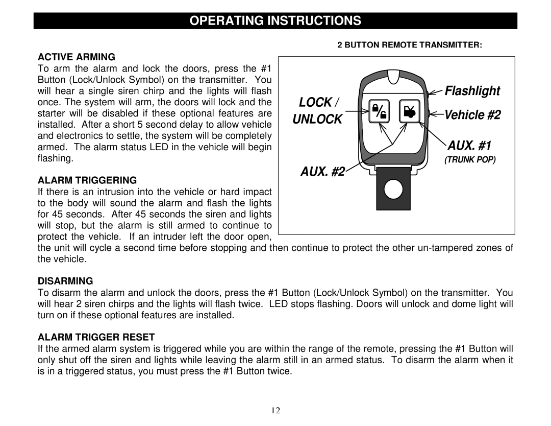 Crimestopper Security Products CS-2000DPII manual Operating Instructions, Active Arming, Alarm Triggering, Disarming 