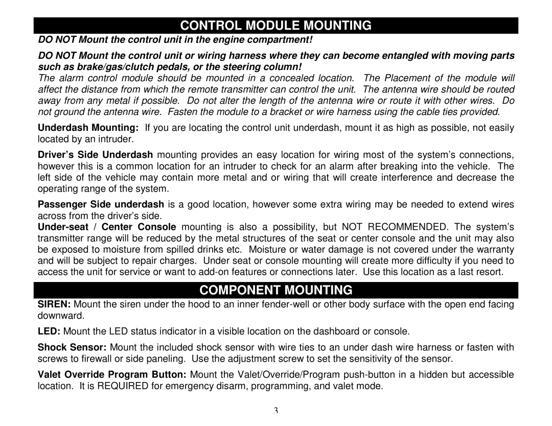 Crimestopper Security Products CS-2000DPII manual Control Module Mounting, Component Mounting 