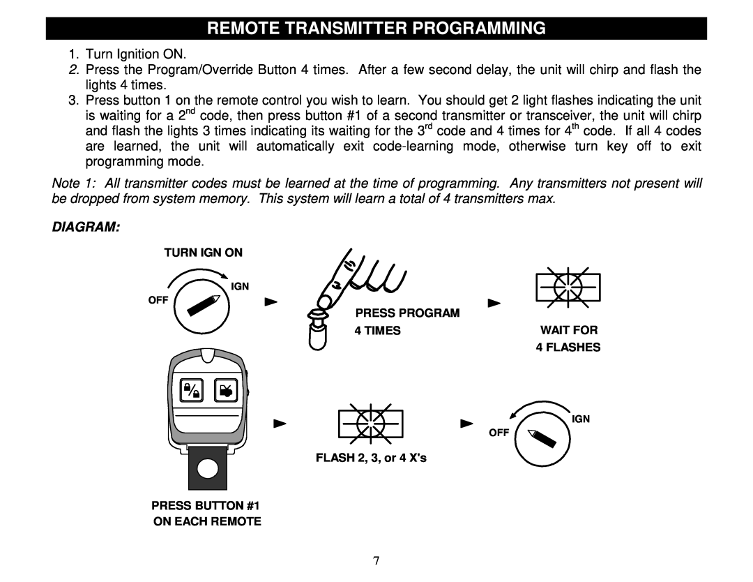 Crimestopper Security Products CS-2000DPII manual Remote Transmitter Programming, Diagram 