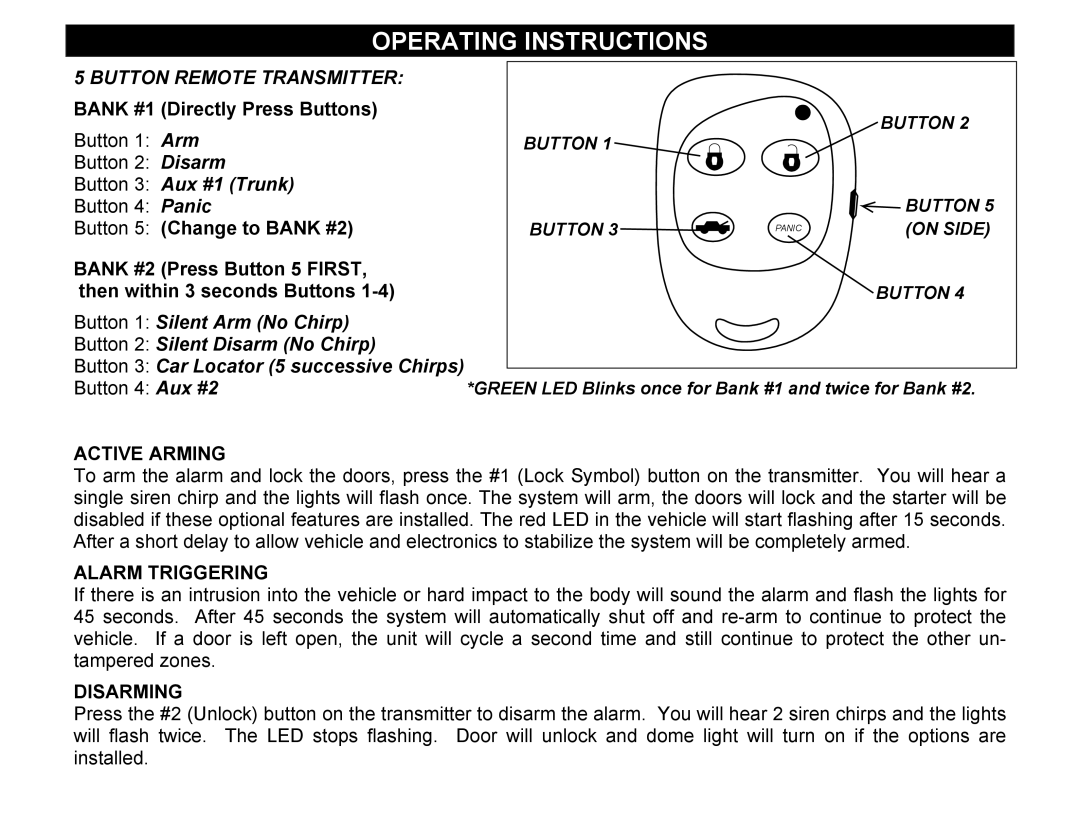 Crimestopper Security Products CS-2002DC SERIES III manual Active Arming, Alarm Triggering, Disarming 