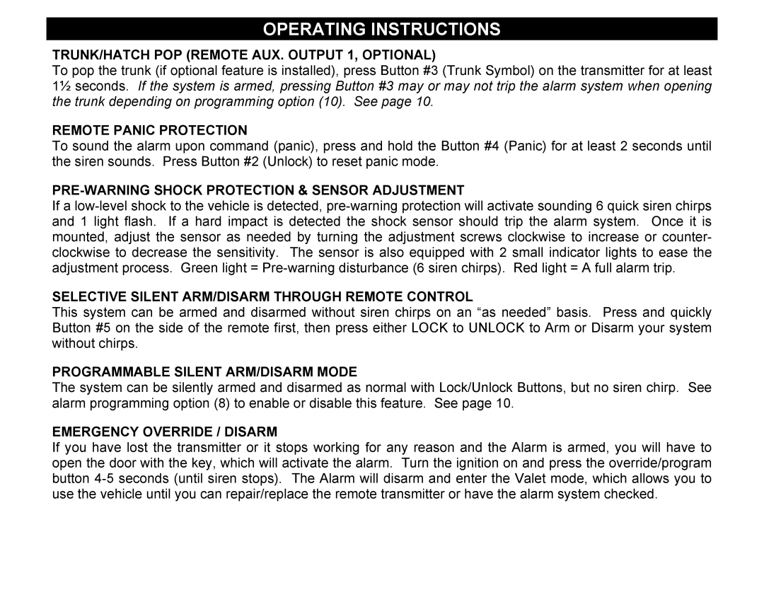 Crimestopper Security Products CS-2002DC SERIES III manual Operating Instructions 