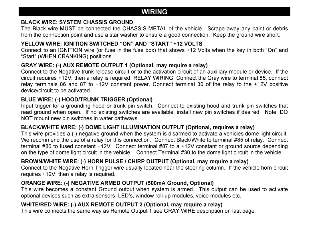 Crimestopper Security Products CS-2002DC SERIES III manual Black Wire System Chassis Ground 