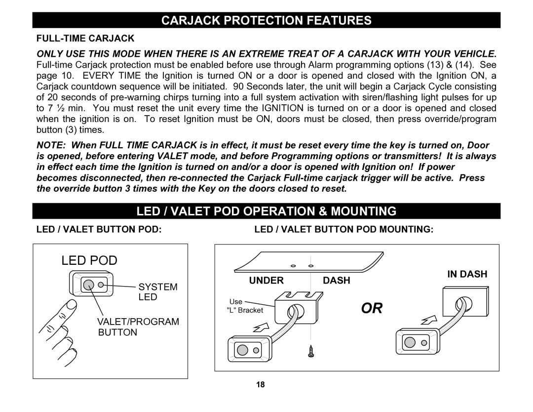 Crimestopper Security Products CS-2002DC LED / Valet POD Operation & Mounting, FULL-TIME Carjack, LED / Valet Button POD 