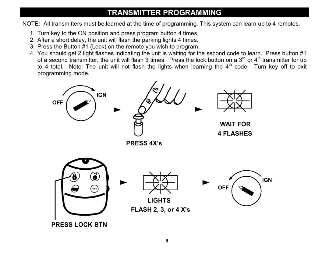 Crimestopper Security Products CS-2002DC manual Transmitter Programming 