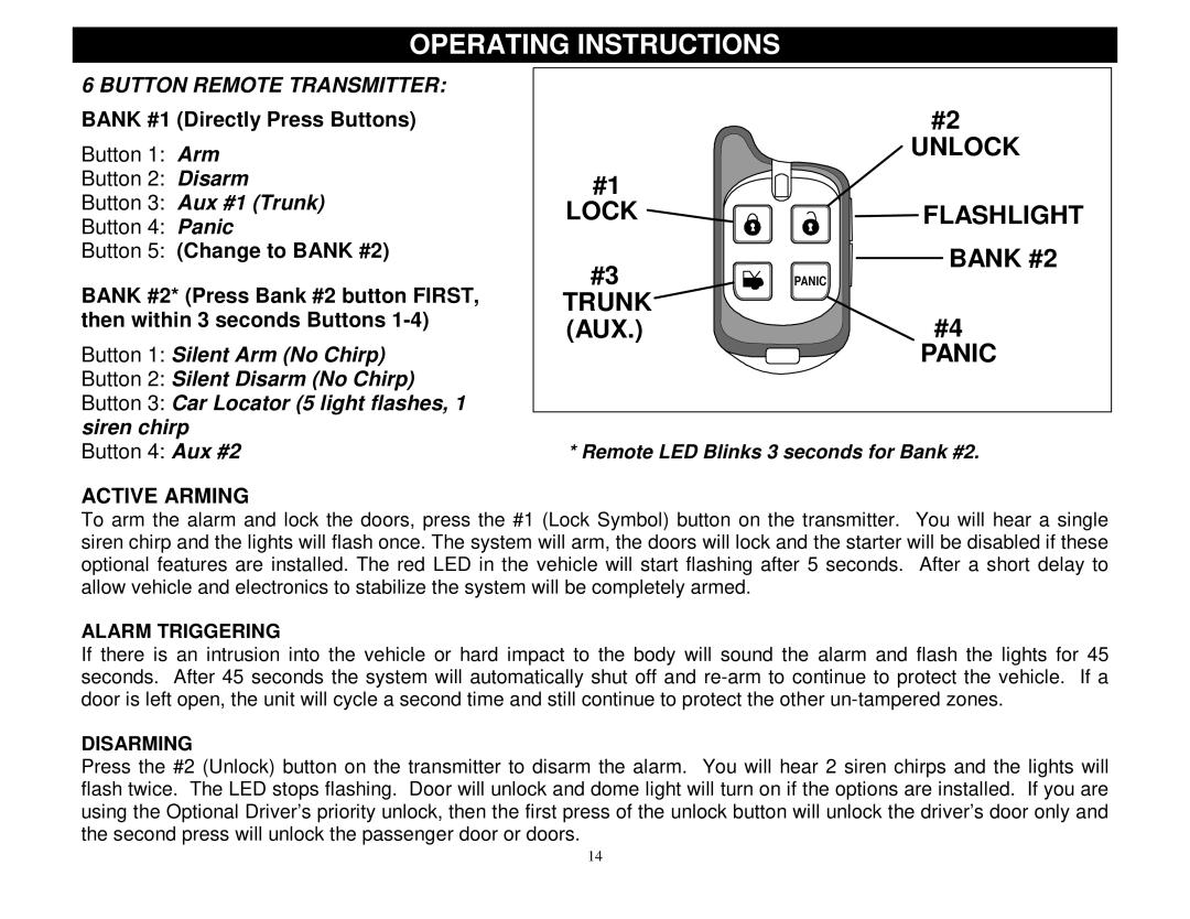 Crimestopper Security Products CS-2002DPII manual Operating Instructions, Active Arming 